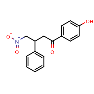 Chemical structure of 1-(4-hydroxyphenyl)-4-nitro-3-phenylbutan-1-one , CAS 1093881-86-7, AChemBlock AD239283
