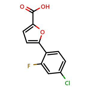 Chemical structure of 5-(4-chloro-2-fluoro-phenyl)furan-2-carboxylic acid , CAS 1094322-52-7, AChemBlock AD239285