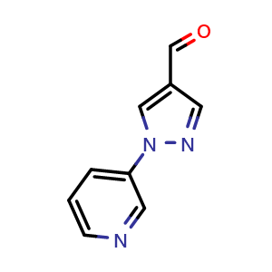 Chemical structure of 1-(pyridin-3-yl)-1H-pyrazole-4-carbaldehyde , CAS 1098004-79-5, AChemBlock AD239297