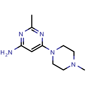 Chemical structure of 2-Methyl-6-(4-methylpiperazin-1-yl)pyrimidin-4-amine , CAS 1104376-15-9, AChemBlock AD239306