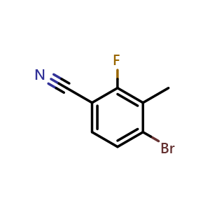 Chemical structure of Benzonitrile, 4-bromo-2-fluoro-3-methyl- , CAS 1114546-30-3, AChemBlock AD239315