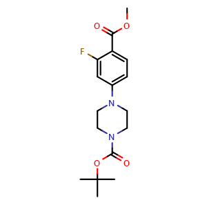 Chemical structure of methyl 2-fluoro-4-(4-{[(2-methylprop-2-yl)oxy]carbonyl}piperazin-1-yl)benzoate , CAS 1121599-68-5, AChemBlock AD239322
