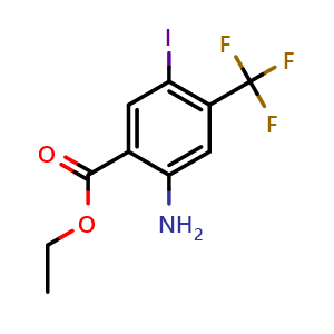 Chemical structure of ethyl 2-amino-5-iodo-4-(trifluoromethyl)benzoate , CAS 1131587-57-9, AChemBlock AD239333