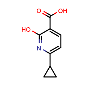 Chemical structure of 6-cyclopropyl-2-hydroxypyridine-3-carboxylic acid , CAS 1135283-67-8, AChemBlock AD239342