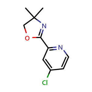Chemical structure of 4-chloro-2-(4,4-dimethyl-4,5-dihydro-1,3-oxazol-2-yl)pyridine , CAS 1137063-15-0, AChemBlock AD239345