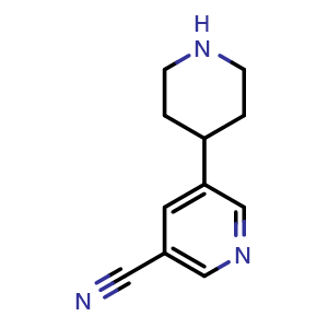 Chemical structure of 5-(piperidin-4-yl)nicotinonitrile , CAS 1138217-85-2, AChemBlock AD239348