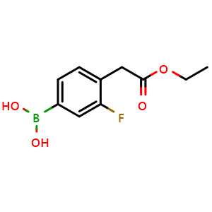Chemical structure of [4-(2-ethoxy-2-oxoethyl)-3-fluorophenyl]boronic acid , CAS 1146614-44-9, AChemBlock AD239355