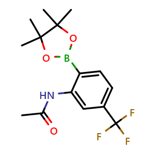 Chemical structure of N-[2-(4,4,5,5-tetramethyl-1,3,2-dioxaborolan-2-yl)-5-(trifluoromethyl)phenyl]acetamide , CAS 1150271-57-0, AChemBlock AD239365