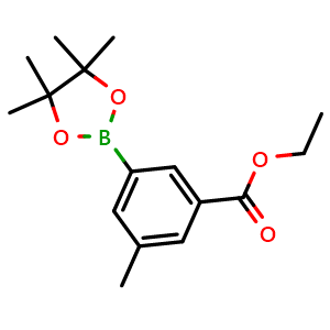 Chemical structure of ethyl 3-methyl-5-(4,4,5,5-tetramethyl-1,3,2-dioxaborolan-2-yl)benzoate , CAS 1150271-63-8, AChemBlock AD239366