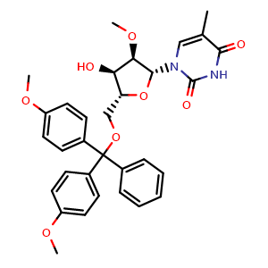 Chemical structure of 5'-O-(Dimethoxytrityl)-2'-O-methyl-5-methyluridine , CAS 115173-73-4, AChemBlock AD239373