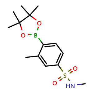 Chemical structure of N,3-dimethyl-4-(4,4,5,5-tetramethyl-1,3,2-dioxaborolan-2-yl)benzene-1-sulfonamide , CAS 1152274-54-8, AChemBlock AD239375