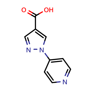 Chemical structure of 1-(Pyridin-4-yl)-1H-pyrazole-4-carboxylic acid , CAS 1155066-46-8, AChemBlock AD239381