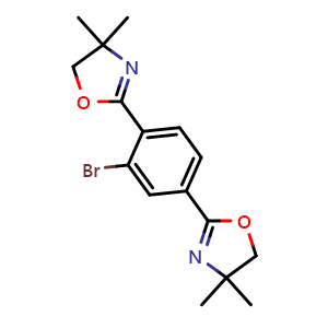 Chemical structure of 2-[2-bromo-4-(4,4-dimethyl-5H,4H-1,3-oxazol-2-yl)phenyl]-4,4-dimethyl-4H,5H-1,3-oxazole , CAS 115580-69-3, AChemBlock AD239383