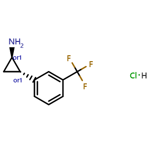 Chemical structure of trans-2-(3-(trifluoromethyl)phenyl)cyclopropanamine hydrochloride , CAS 1156491-11-0, AChemBlock AD239386