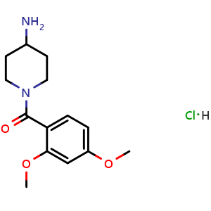 Chemical structure of 1-(2,4-Dimethoxybenzoyl)piperidin-4-amine hydrochloride , CAS 1158205-76-5, AChemBlock AD239388