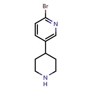 Chemical structure of 2-Bromo-5-(4-piperidyl)pyridine , CAS 1159814-58-0, AChemBlock AD239394