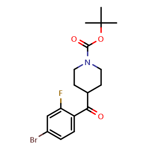 Chemical structure of tert-butyl 4-(4-bromo-2-fluoro-benzoyl)piperidine-1-carboxylate , CAS 1159826-04-6, AChemBlock AD239396