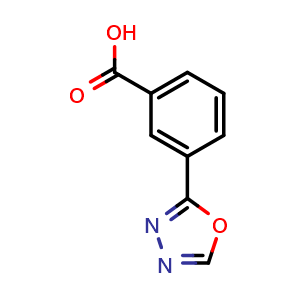 Chemical structure of 3-(1,3,4-oxadiazol-2-yl)benzoic acid , CAS 1176505-26-2, AChemBlock AD239429