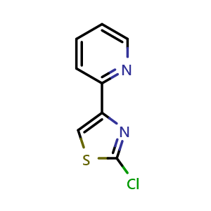 Chemical structure of 2-(2-chloro-1,3-thiazol-4-yl)pyridine , CAS 1188164-65-9, AChemBlock AD239457