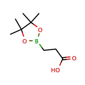 Chemical structure of 3-(4,4,5,5-tetramethyl-1,3,2-dioxaborolan-2-yl)propanoic acid , CAS 1191063-90-7, AChemBlock AD239472