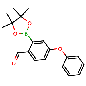 Chemical structure of 4-Phenoxy-2-(4,4,5,5-tetramethyl-1,3,2-dioxaborolan-2-yl)benzaldehyde , CAS 1196474-93-7, AChemBlock AD239491