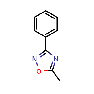 Chemical structure of 5-Methyl-3-phenyl-1,2,4-oxadiazole , CAS 1198-98-7, AChemBlock AD239502