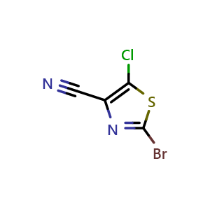 Chemical structure of 2-bromo-5-chloro-thiazole-4-carbonitrile , CAS 1204297-56-2, AChemBlock AD239516