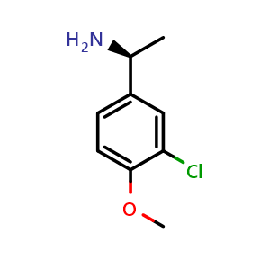 Chemical structure of (S)-1-(3-Chloro-4-methoxyphenyl)ethan-1-amine , CAS 1213069-83-0, AChemBlock AD239545