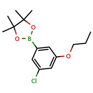 Chemical structure of 2-(3-chloro-5-propoxy-phenyl)-4,4,5,5-tetramethyl-1,3,2-dioxaborolane , CAS 1218789-41-3, AChemBlock AD239582