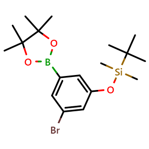 Chemical structure of [3-bromo-5-(4,4,5,5-tetramethyl-1,3,2-dioxaborolan-2-yl)phenoxy]-tert-butyl-dimethyl-silane , CAS 1218789-51-5, AChemBlock AD239585
