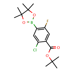 Chemical structure of tert-butyl 2-chloro-5-fluoro-4-(4,4,5,5-tetramethyl-1,3,2-dioxaborolan-2-yl)benzoate , CAS 1218790-25-0, AChemBlock AD239593