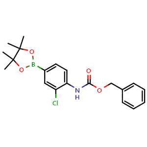 Chemical structure of benzyl N-[2-chloro-4-(4,4,5,5-tetramethyl-1,3,2-dioxaborolan-2-yl)phenyl]carbamate , CAS 1218791-42-4, AChemBlock AD239602