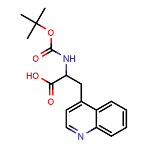 Chemical structure of 2-((tert-butoxycarbonyl)amino)-3-(quinolin-4-yl)propanoic acid , CAS 1219149-34-4, AChemBlock AD239606