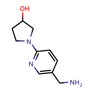 Chemical structure of 1-[5-(aminomethyl)pyridin-2-yl]pyrrolidin-3-ol , CAS 1220036-39-4, AChemBlock AD239608