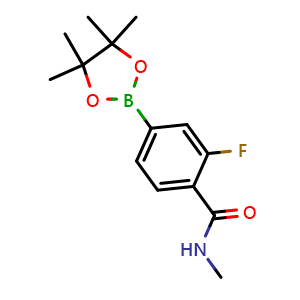 Chemical structure of 2-Fluoro-N-methyl-4-(4,4,5,5-tetramethyl-1,3,2-dioxaborolan-2-yl)benzamide , CAS 1221188-97-1, AChemBlock AD239613