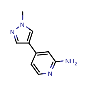 Chemical structure of 4-(1-methyl-1H-pyrazol-4-yl)pyridin-2-amine , CAS 1221820-73-0, AChemBlock AD239618