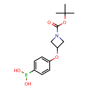 Chemical structure of [4-({1-[(tert-Butoxy)carbonyl]azetidin-3-yl}oxy)phenyl]boronic acid , CAS 1224449-18-6, AChemBlock AD239628
