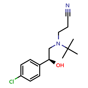 Chemical structure of (S)-3-(tert-Butyl(2-(4-chlorophenyl)-2-hydroxyethyl)amino)propanenitrile , CAS 1226771-95-4, AChemBlock AD239634