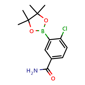 Chemical structure of 4-chloro-3-(4,4,5,5-tetramethyl-1,3,2-dioxaborolan-2-yl)benzamide , CAS 1242422-55-4, AChemBlock AD239676