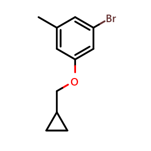Chemical structure of 1-Bromo-3-(cyclopropylmethoxy)-5-methylbenzene , CAS 1245563-11-4, AChemBlock AD239683