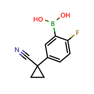 Chemical structure of 5-(1-cyanocyclopropyl)-2-fluorophenylboronic acid , CAS 1256345-50-2, AChemBlock AD239717