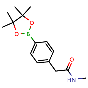 Chemical structure of N-methyl-2-[4-(4,4,5,5-tetramethyl-1,3,2-dioxaborolan-2-yl)phenyl]acetamide , CAS 1256359-34-8, AChemBlock AD239733