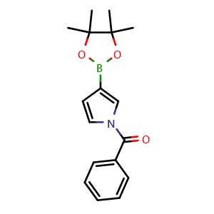 Chemical structure of 1-benzoyl-3-(4,4,5,5-tetramethyl-1,3,2-dioxaborolan-2-yl)-1H-pyrrole , CAS 1256360-12-9, AChemBlock AD239737