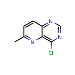Chemical structure of 4-chloro-6-methyl-pyrido[3,2-d]pyrimidine , CAS 1256810-94-2, AChemBlock AD239752