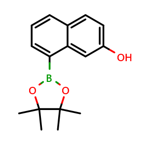 Chemical structure of 8-(4,4,5,5-tetramethyl-1,3,2-dioxaborolan-2-yl)naphthalen-2-ol , CAS 1260151-69-6, AChemBlock AD239767
