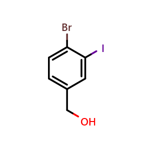 Chemical structure of (4-Bromo-3-iodophenyl)methanol , CAS 1261776-05-9, AChemBlock AD239802