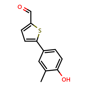 Chemical structure of 5-(4-Hydroxy-3-methyl-phenyl)thiophene-2-carbaldehyde , CAS 1261976-11-7, AChemBlock AD239809
