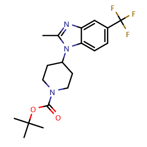 Chemical structure of tert-Butyl 4-[2-methyl-5-(trifluoromethyl)-1H-1,3-benzodiazol-1-yl]piperidine-1-carboxylate , CAS 1262400-72-5, AChemBlock AD239810