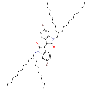 Chemical structure of 6,6'-Dibromo-1,1'-bis(2-octyldodecyl)-1H,1'H,2H,2'H-[3,3'-biindolylidene]-2,2'-dione , CAS 1263379-85-6, AChemBlock AD239817