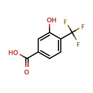 Chemical structure of 3-hydroxy-4-(trifluoromethyl)benzoic acid , CAS 126541-87-5, AChemBlock AD239820
